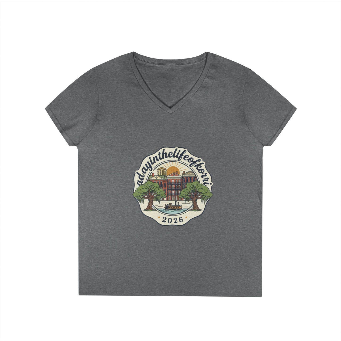 Ladies V-Neck T-Shirt — “RdgnintheLifeboat” 2026 Retro Campus Badge