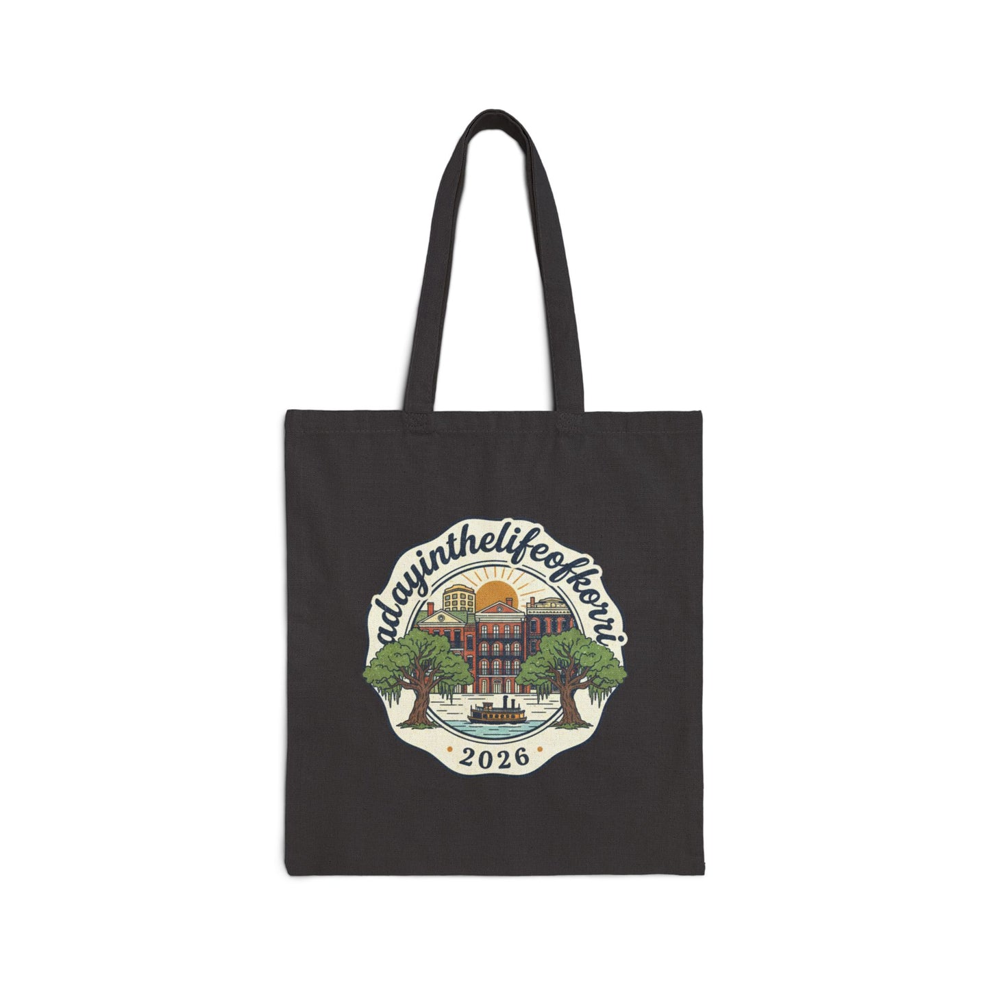 Canvas Tote Bag — Day at the Lake Retro Badge Graphic (2026)