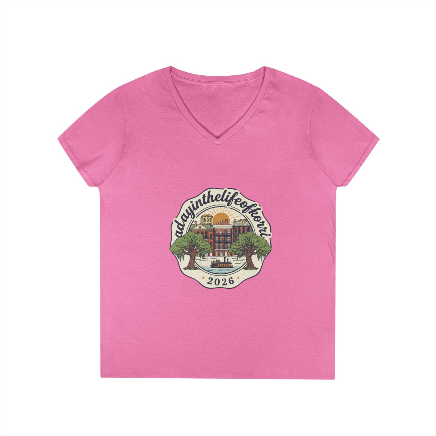 Ladies V-Neck T-Shirt — “RdgnintheLifeboat” 2026 Retro Campus Badge