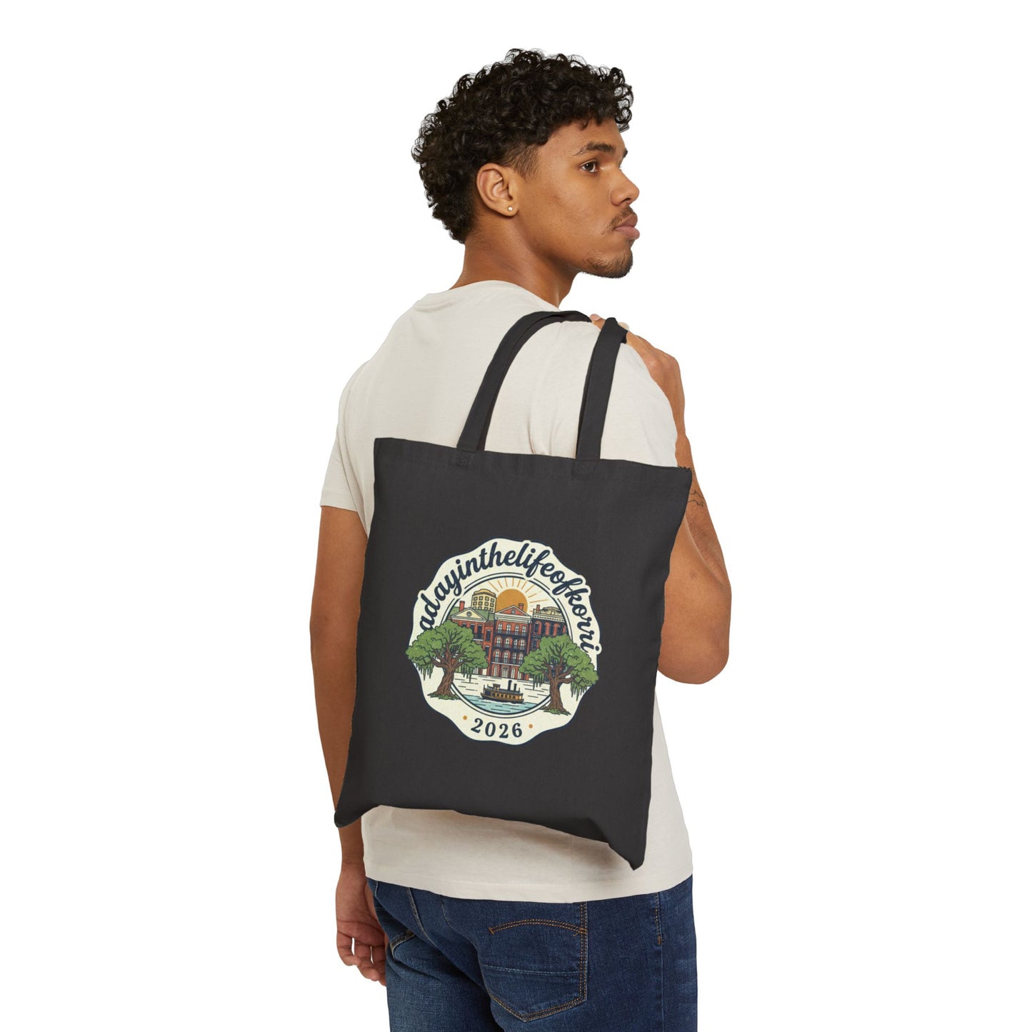 Canvas Tote Bag — Day at the Lake Retro Badge Graphic (2026)