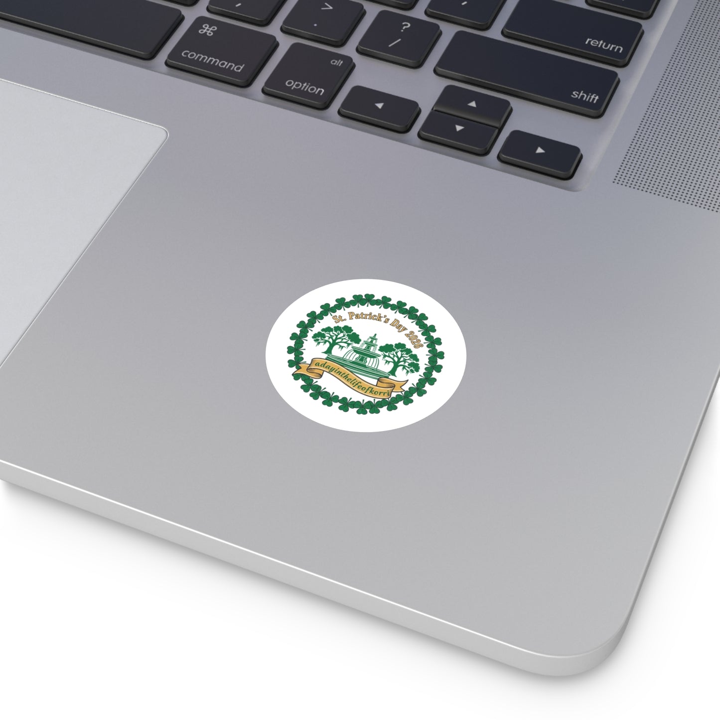 St. Patrick's Day 2023 Round Sticker — Shamrock Wreath Fountain Design