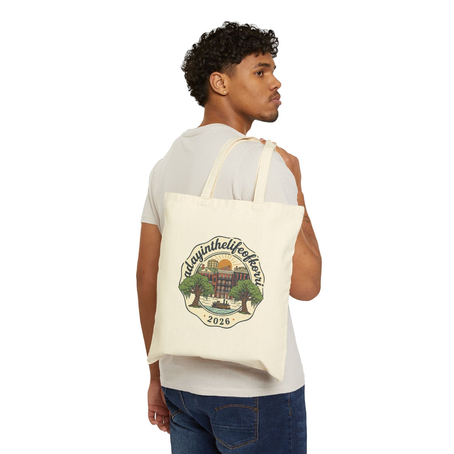Canvas Tote Bag — Day at the Lake Retro Badge Graphic (2026)