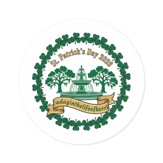 St. Patrick's Day 2023 Round Sticker — Shamrock Wreath Fountain Design