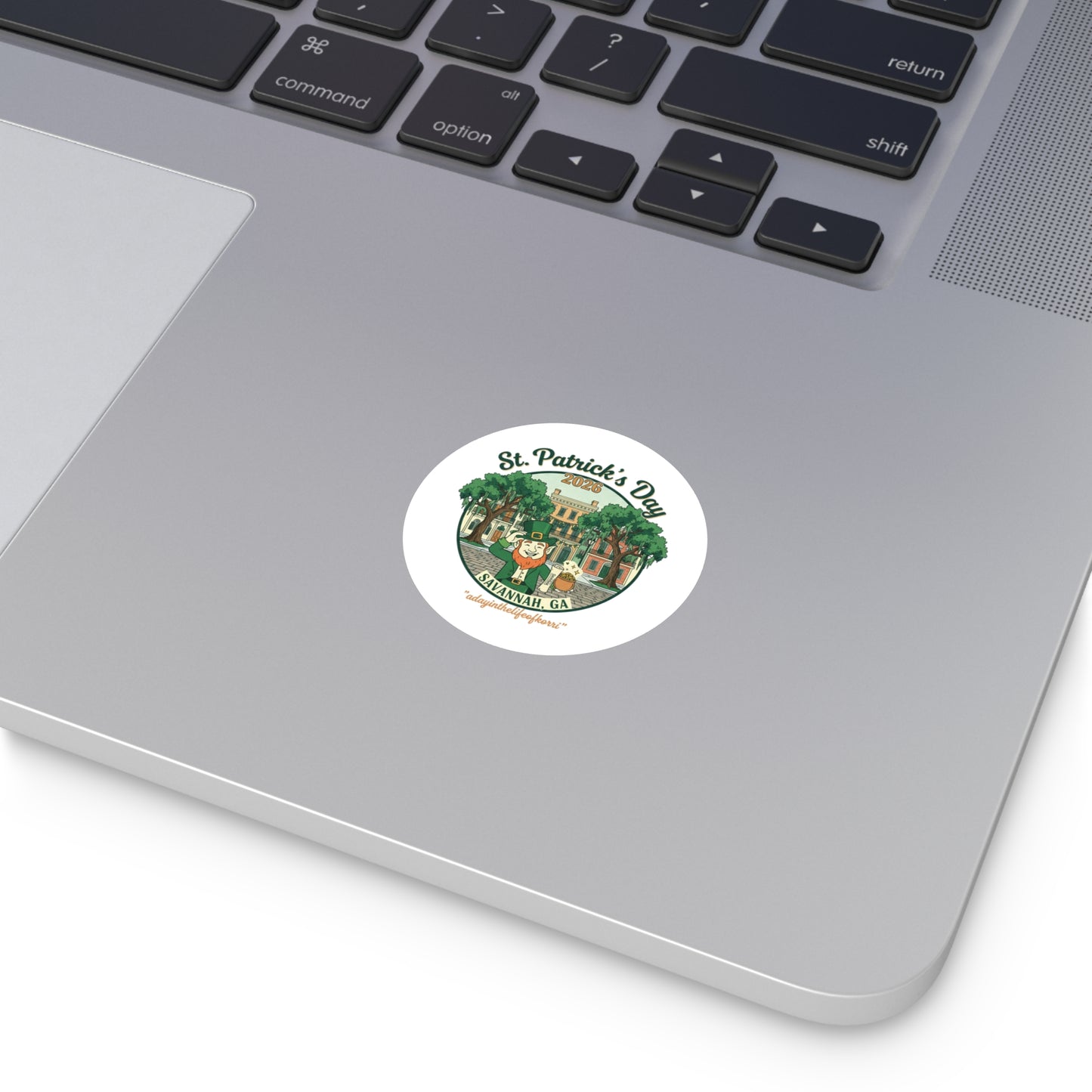 St. Patrick's Day Savannah 2026 Round Sticker — Leprechaun & Historic District Souvenir